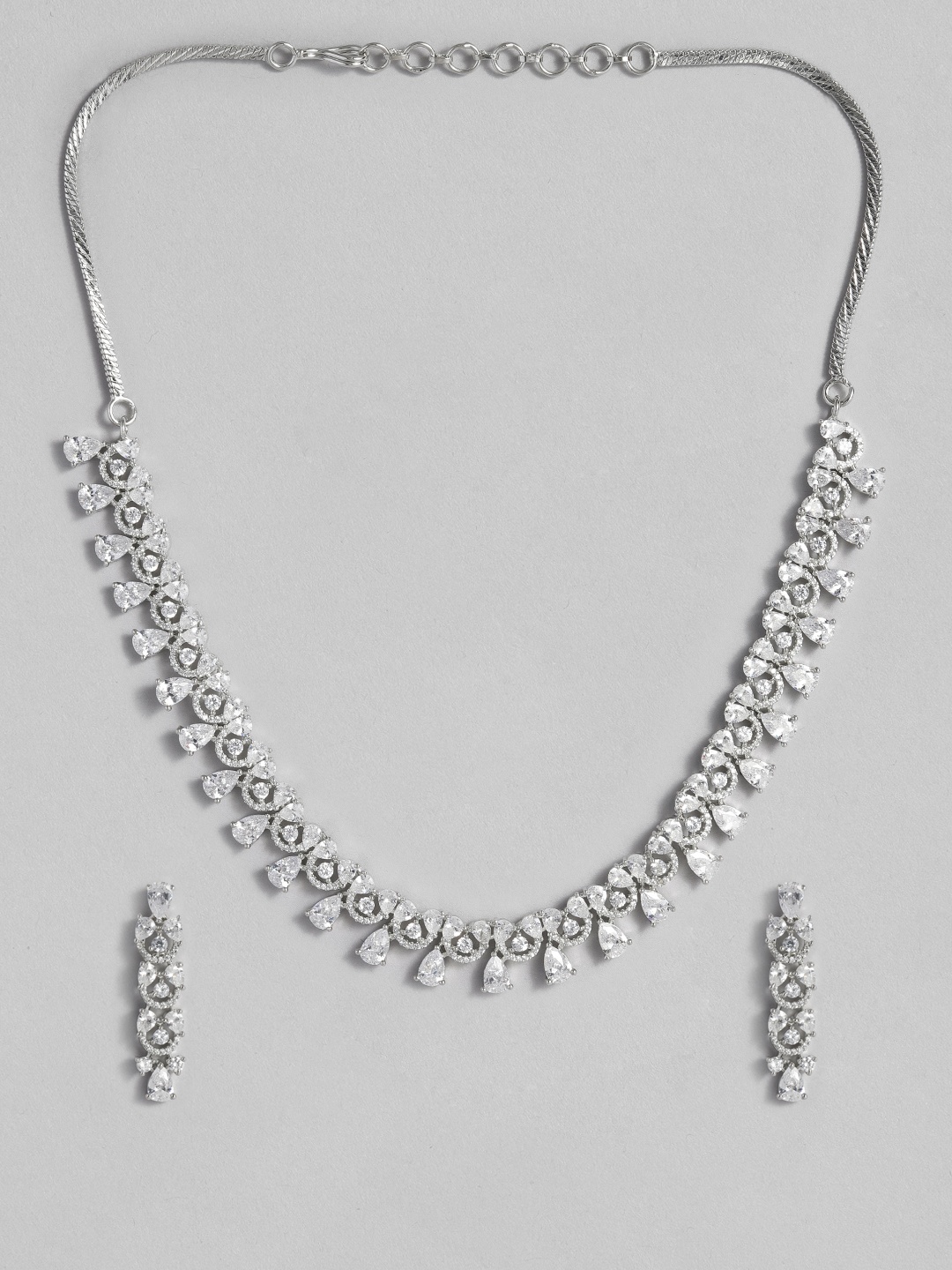 

Peora Women Silver-Plated American Diamond Studded Choker Jewellery Set