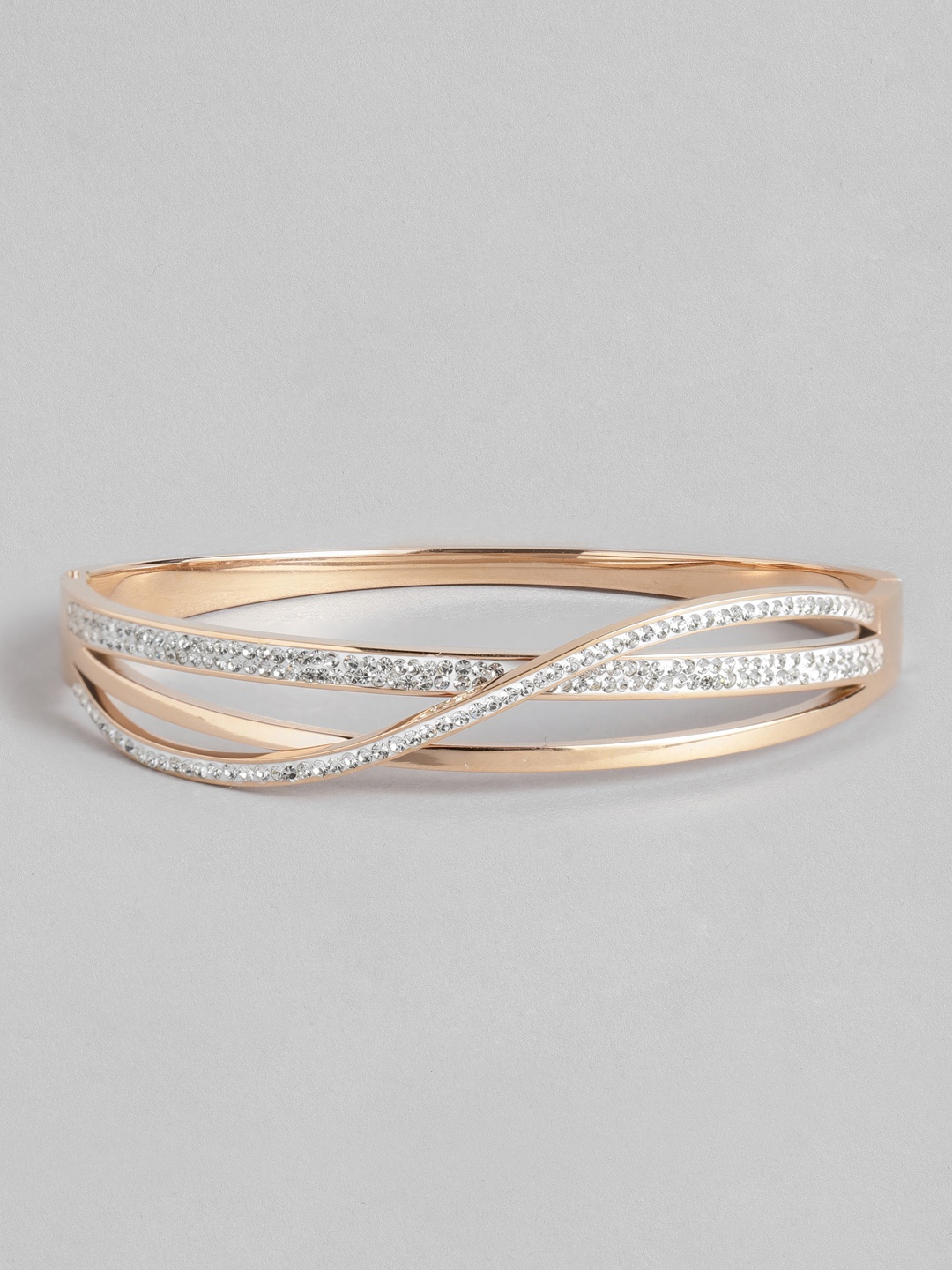 

Peora Women Rose Gold American Diamond Rose Gold-Plated Kada Bracelet