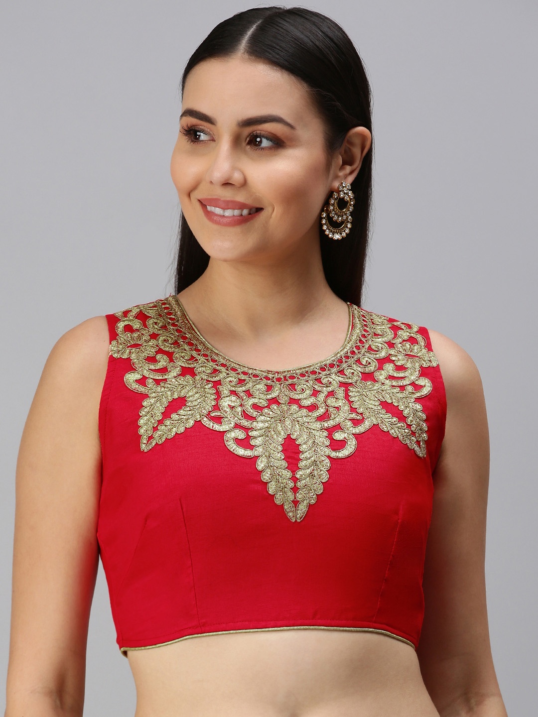 

flaher Women Red & Golden Embroidered Zari Readymade Blouse