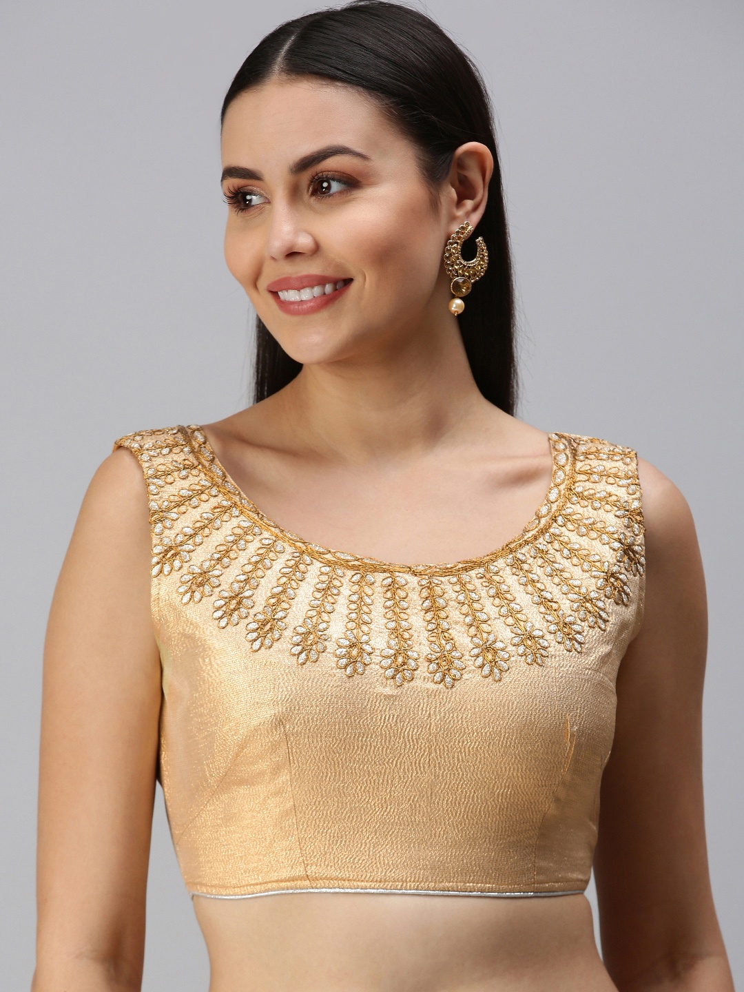 

flaher Women Golden Embroidered Art Silk Readymade Non-Padded Blouse, Gold