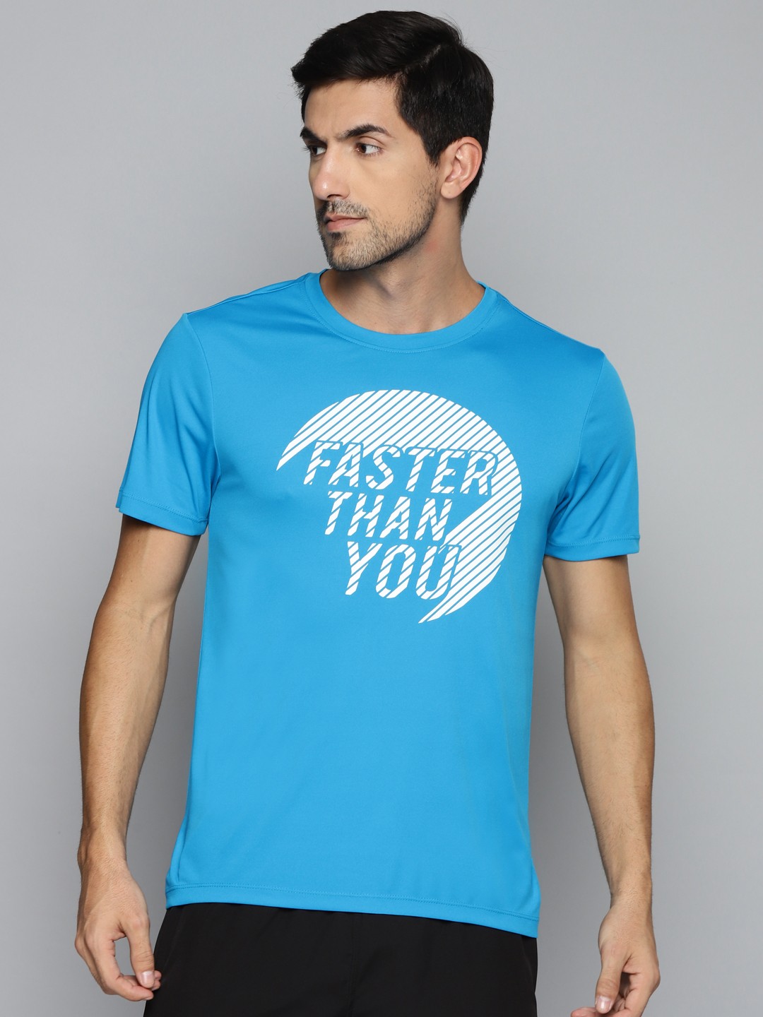 

Alcis Men Blue Printed Slim Fit Running T-shirt