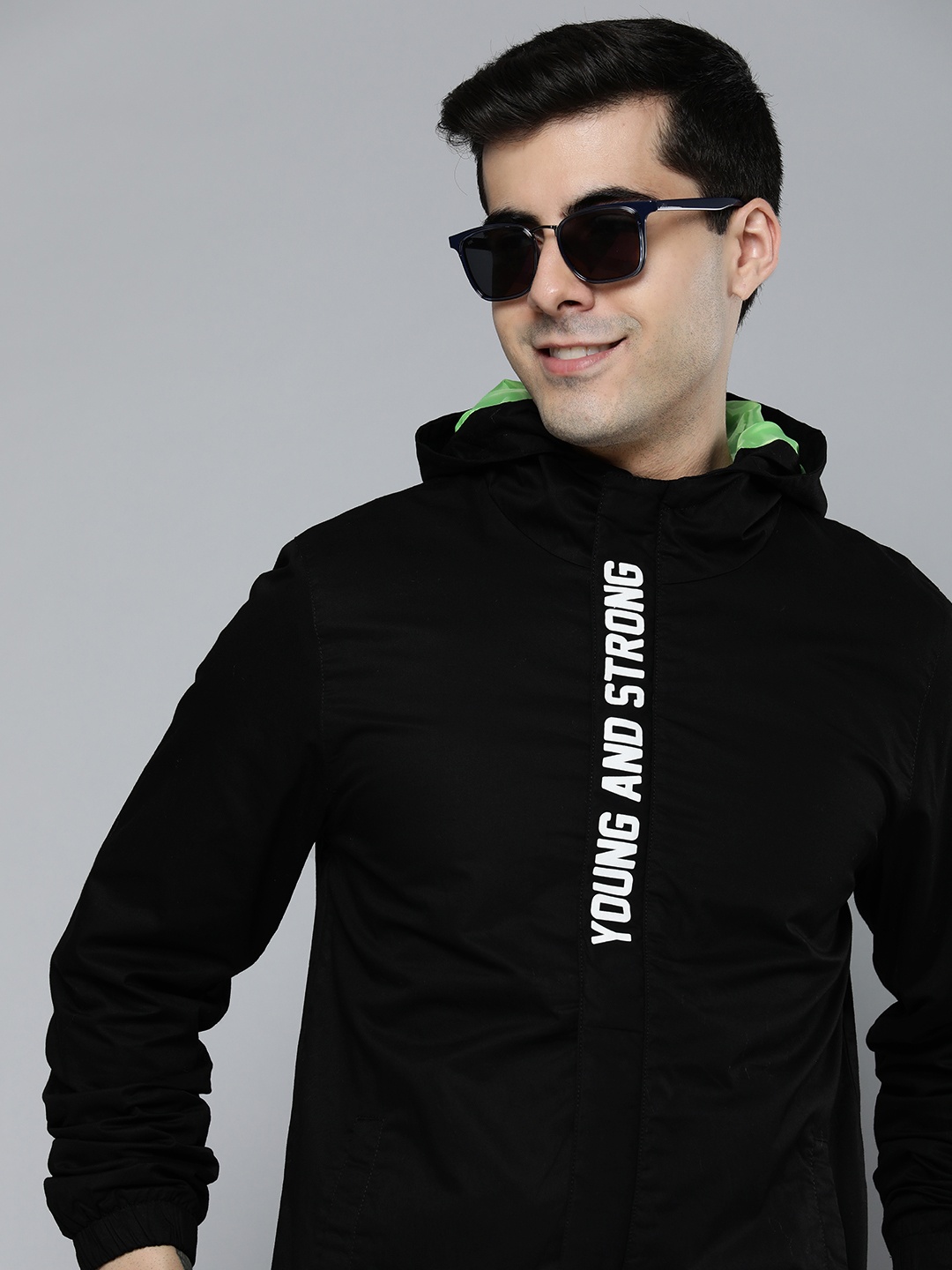 

HERE&NOW Men Black Typography Sporty Jacket