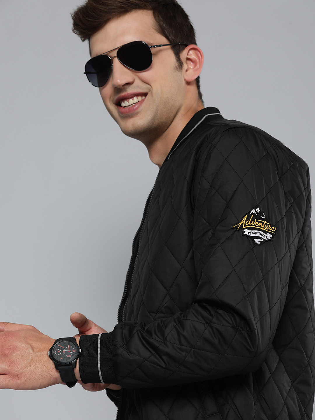 

HERE&NOW Men Black Solid Bomber Jacket