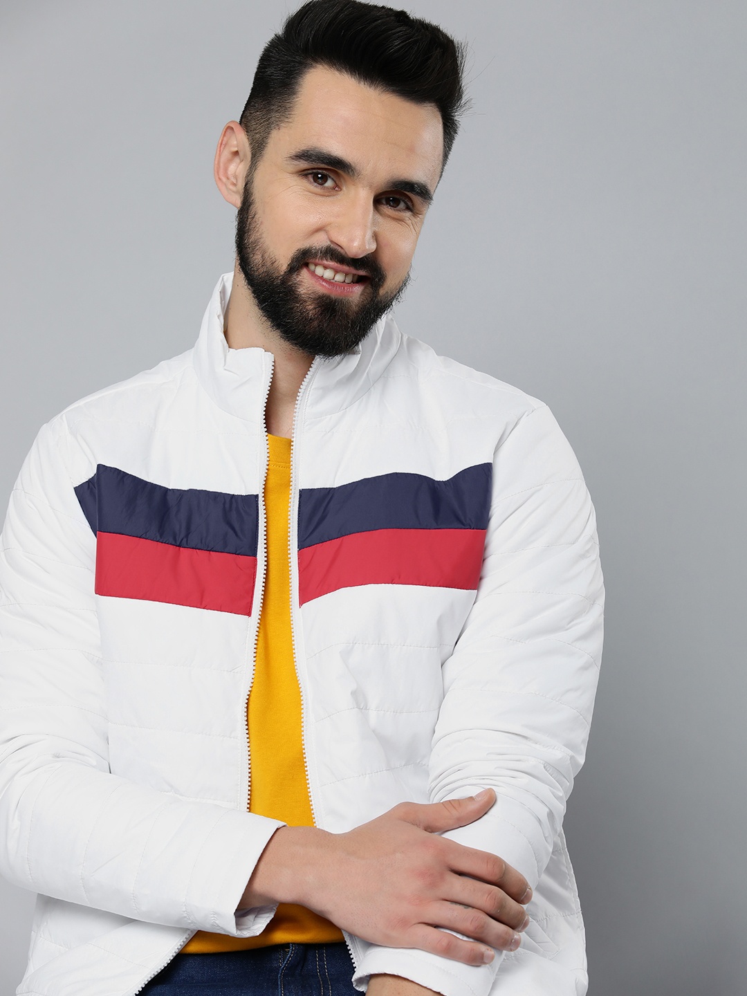 

HERE&NOW Men Striped Puffer Jacket, White