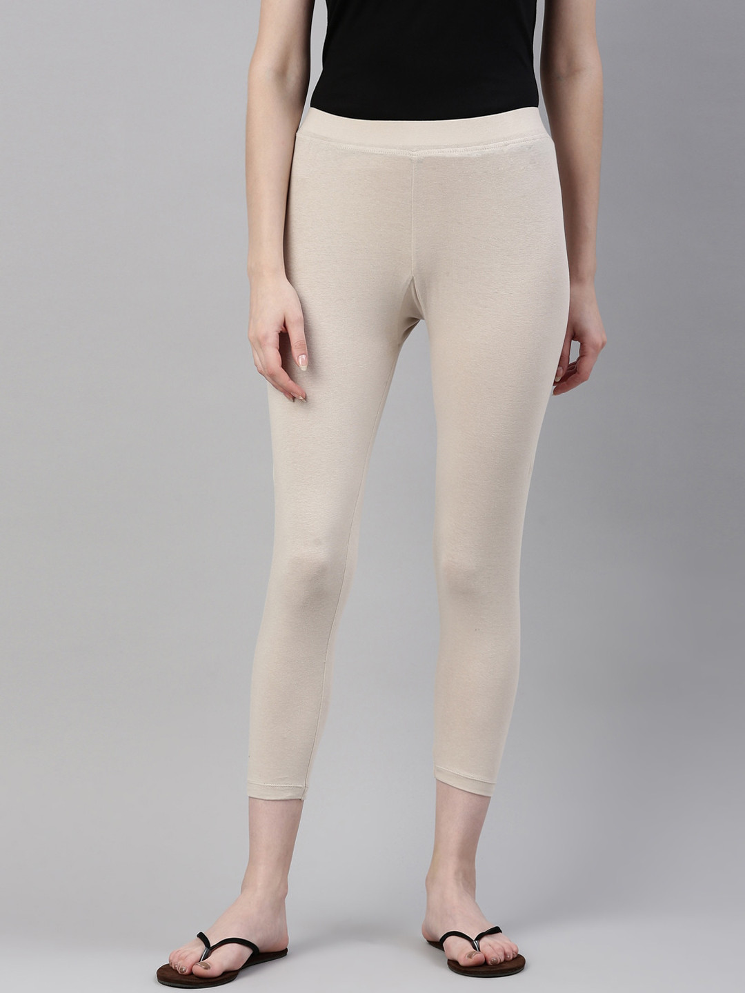 

Kryptic Women Beige Solid Mid-Ankle Length Leggings