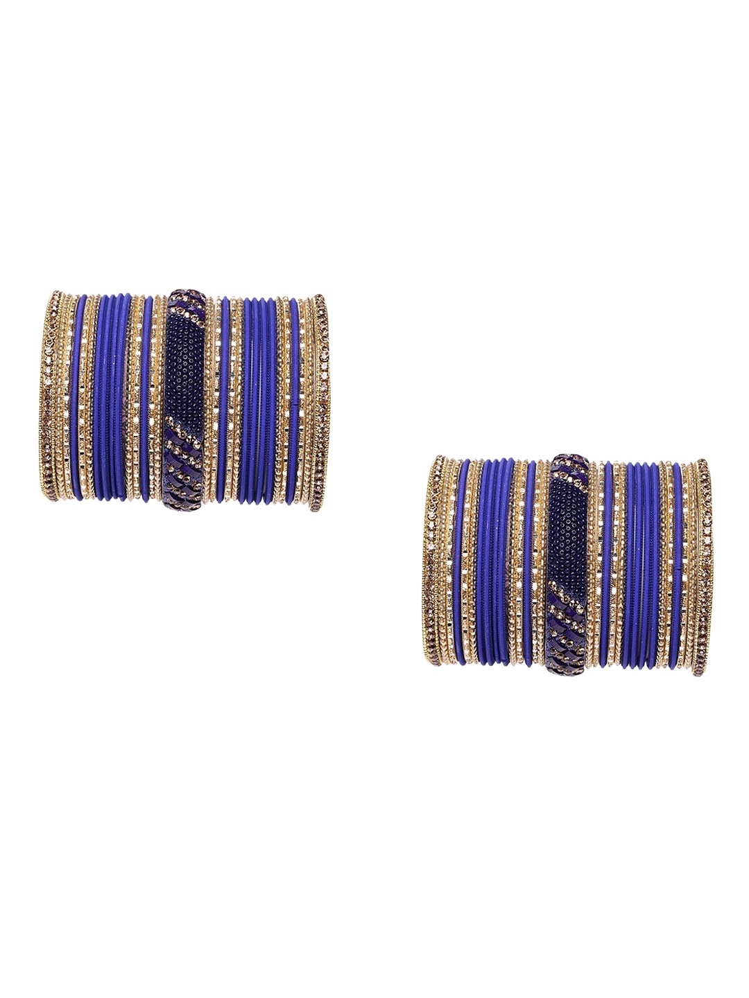 

MUCH MORE Set Of 62 Gold-Plated & Navy-Blue Stone-Studded Bangles
