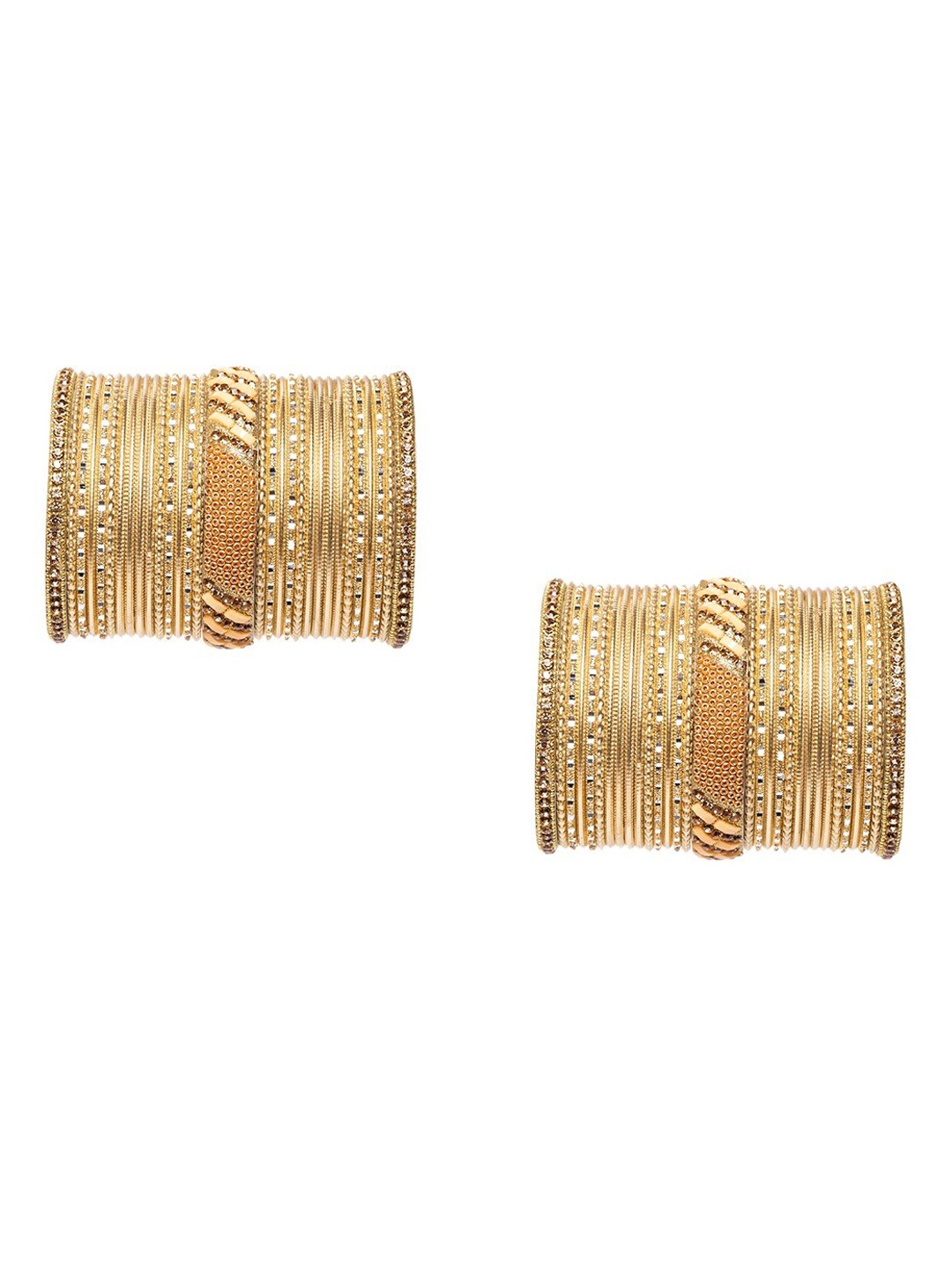 

MUCH MORE Set Of 62 Gold-Plated Beige Stone-Studded & Beaded Bangles