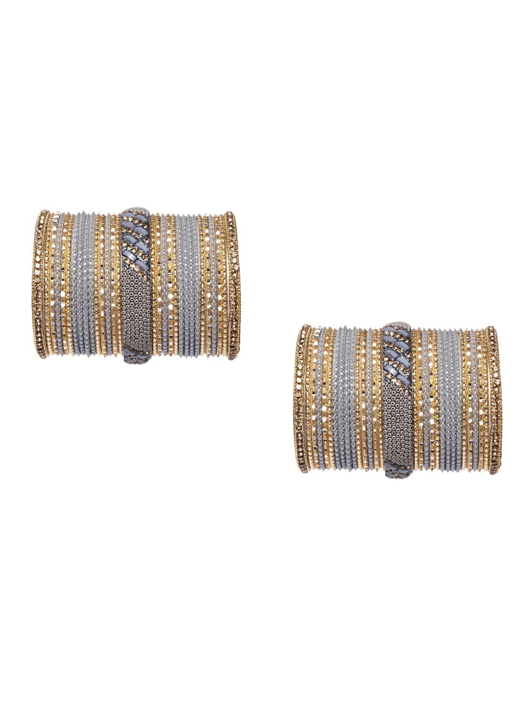 

MUCH MORE Women Pack Of 62 Grey & Gold-Plated Bangles