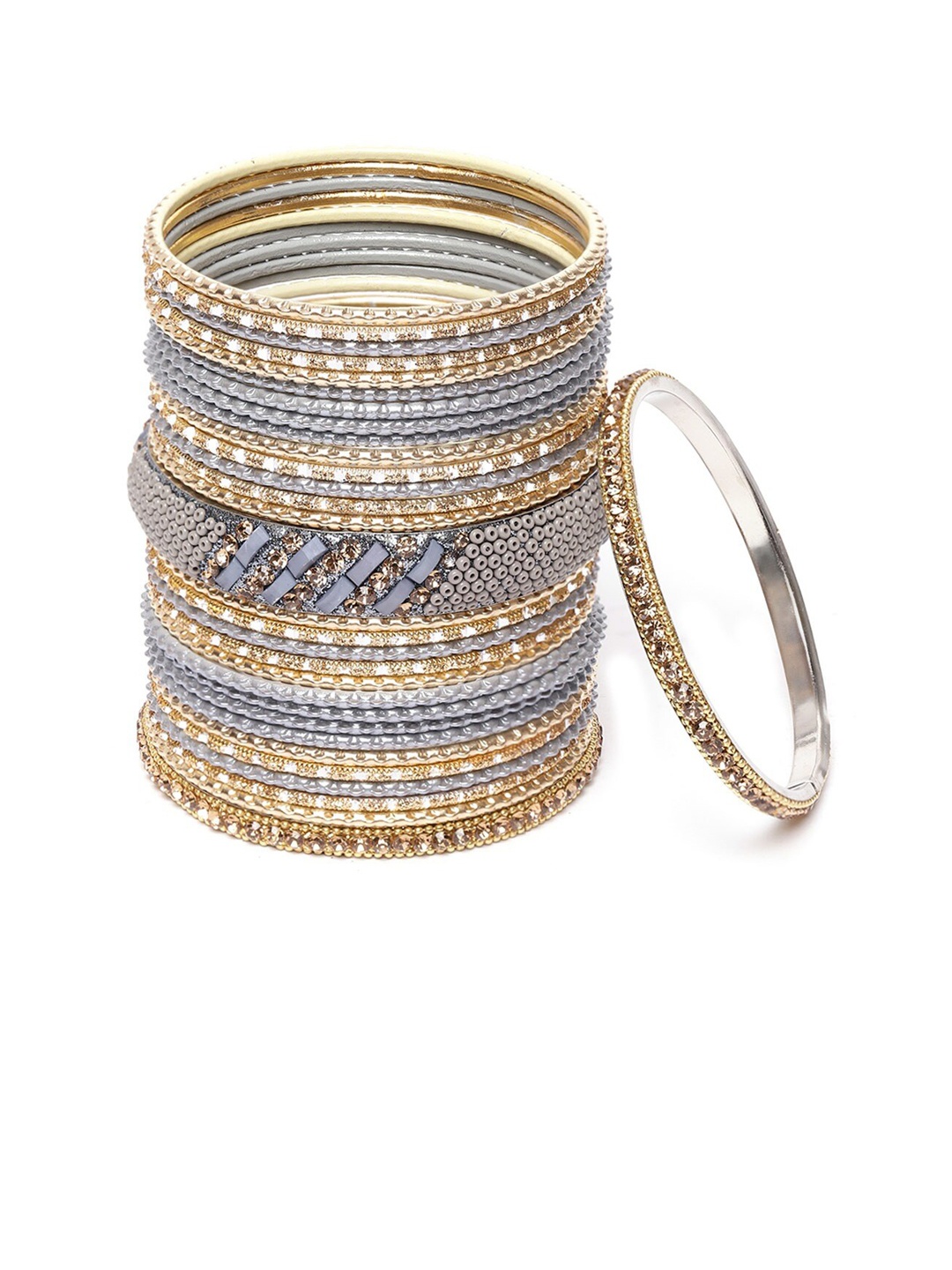 

MUCH MORE Set Of 62 Gold-Plated & Grey Stone Studded Bangle