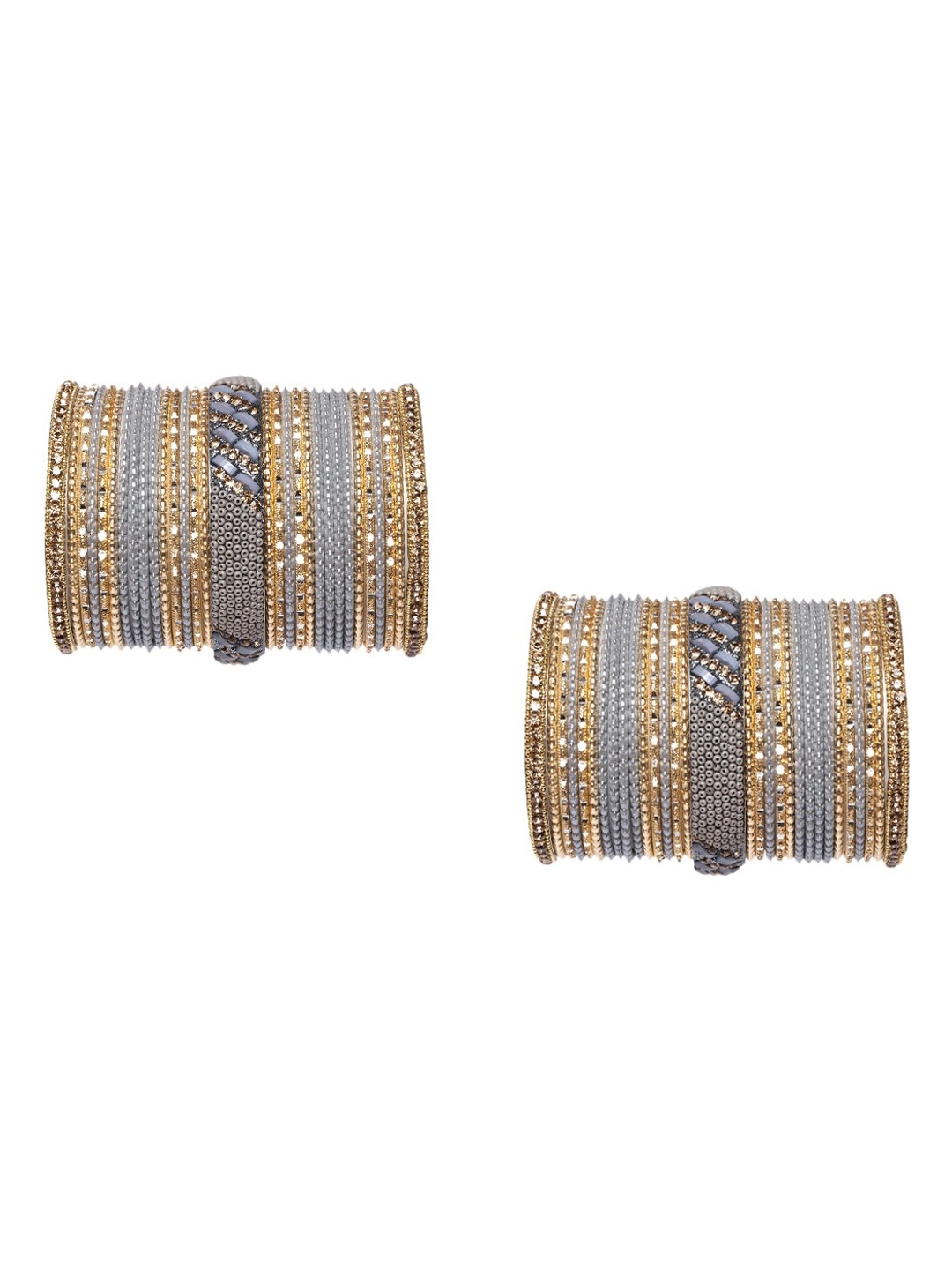 

MUCH MORE Set Of 62 Gold-Plated & Grey Stone-Studded & Beaded Bangle