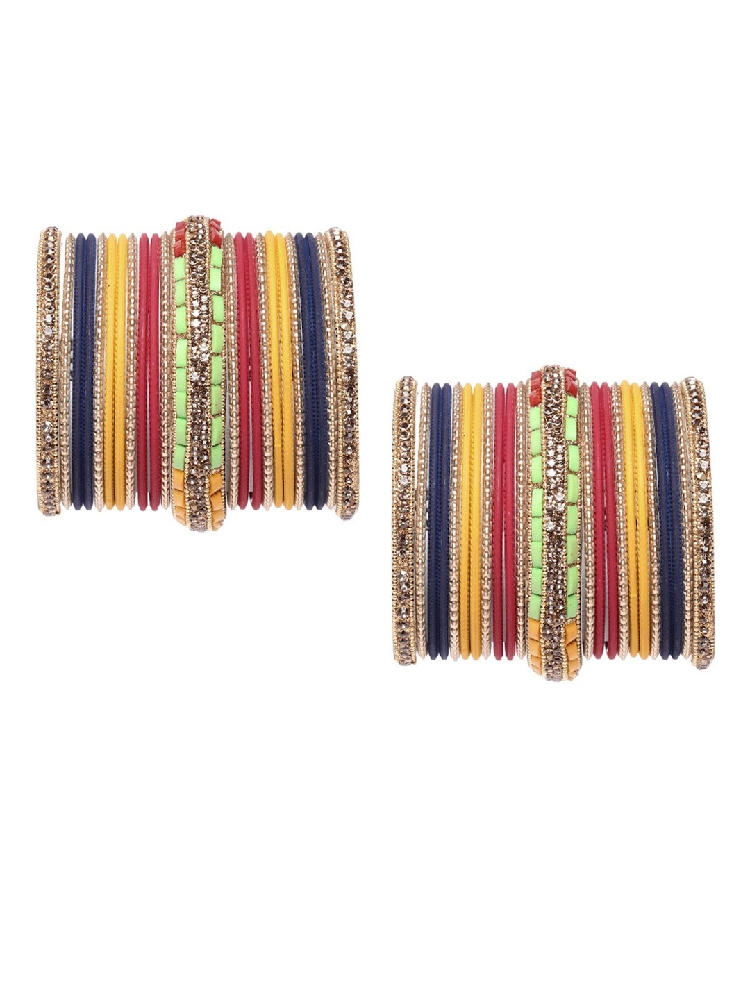 

MUCH MORE Set Of 42 Gold-Plated White & Multicoloured Stone-Studded & Beaded Bangles