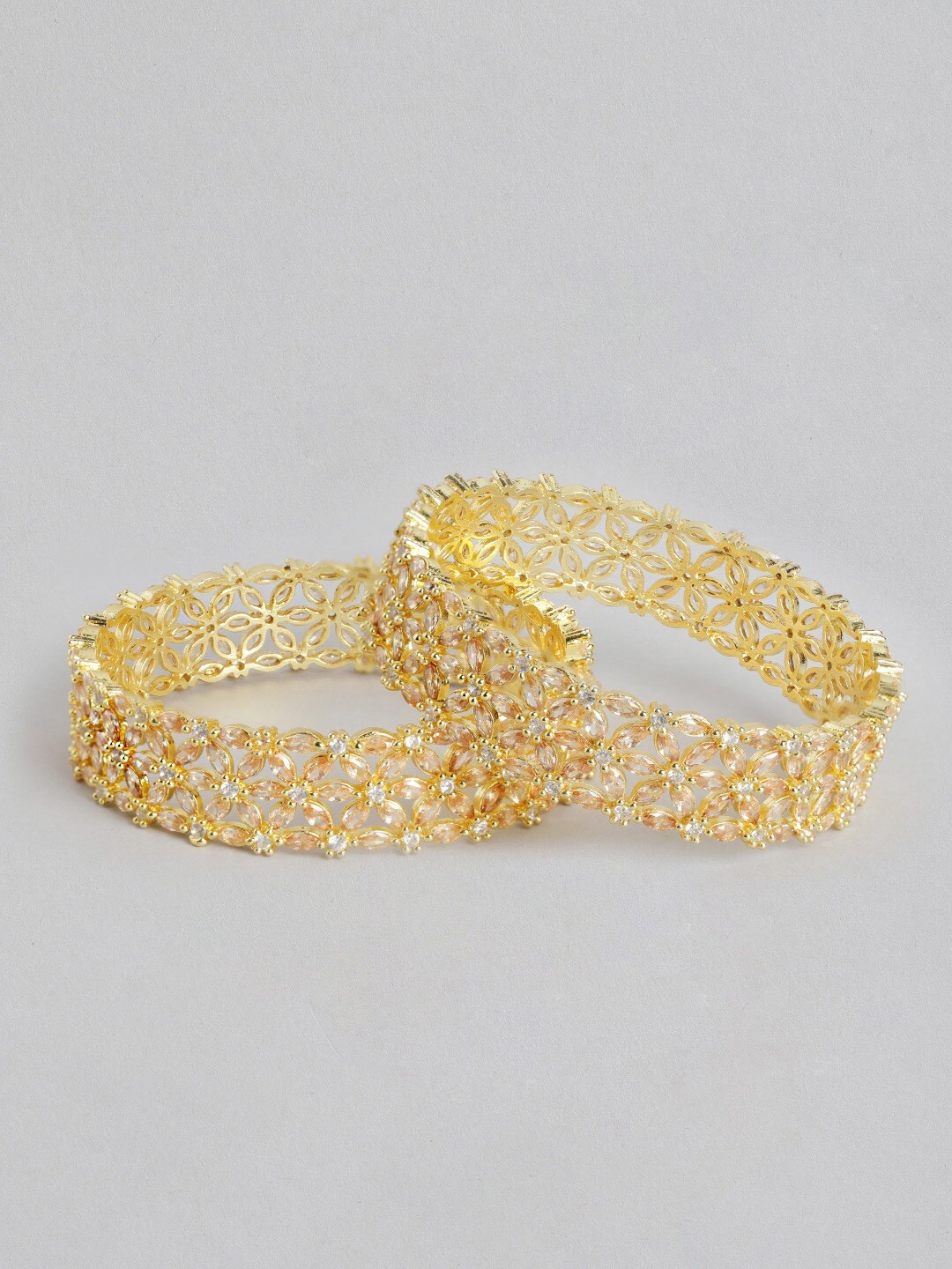 

MUCH MORE Set Of 2 Gold-Plated White CZ-Studded Bangles