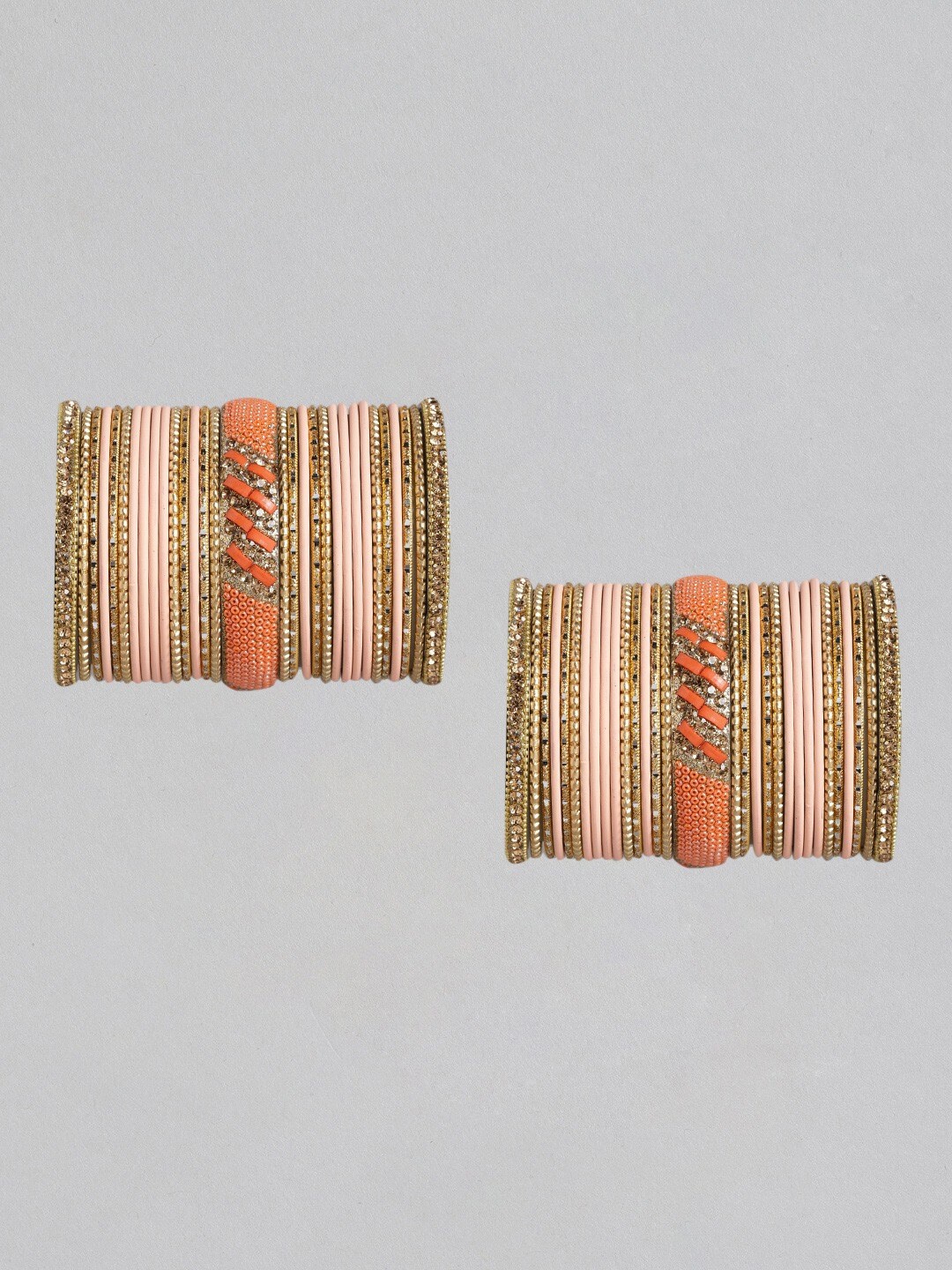 

MUCH MORE Set of 2 Peach-Coloured & Green Gold-Plated Bangles
