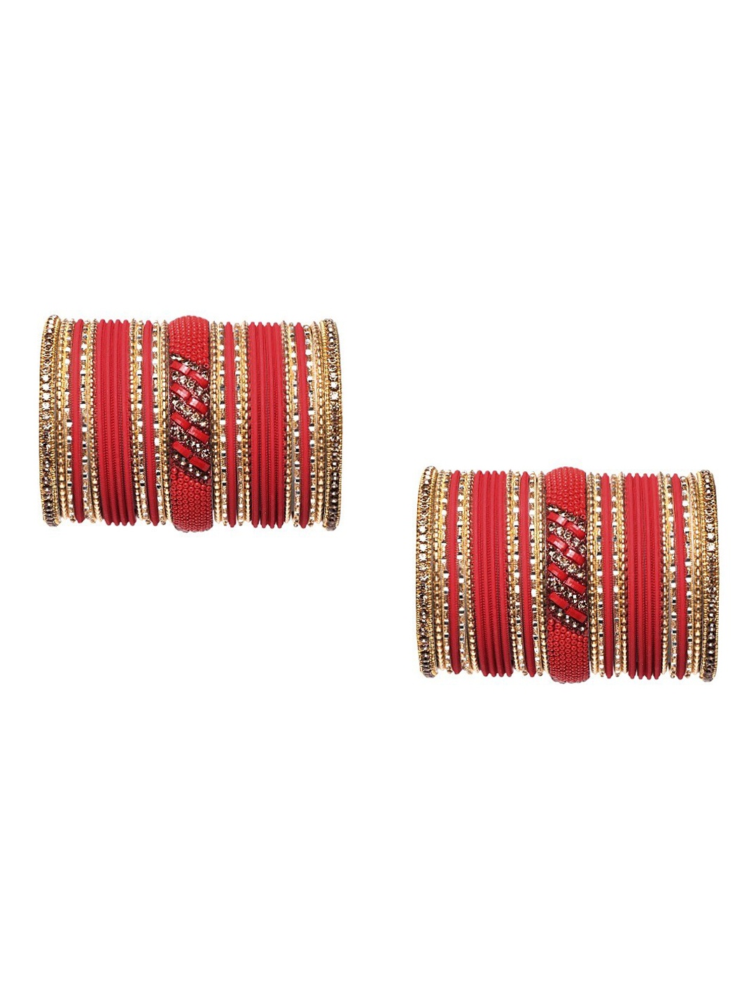 

MUCH MORE Women Set of 62 Red & Gold-Plated Stone-Studded & Beaded Bangles