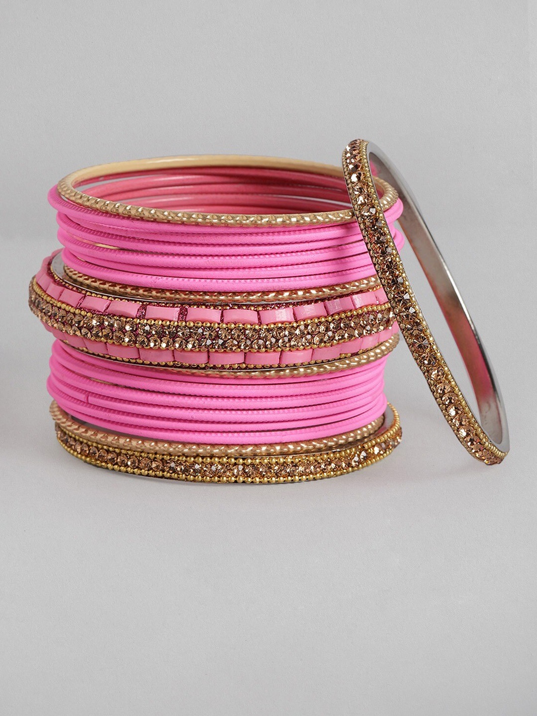 

MUCH MORE Set Of 42 Gold-Plated Pink Stone-Studded Bangles