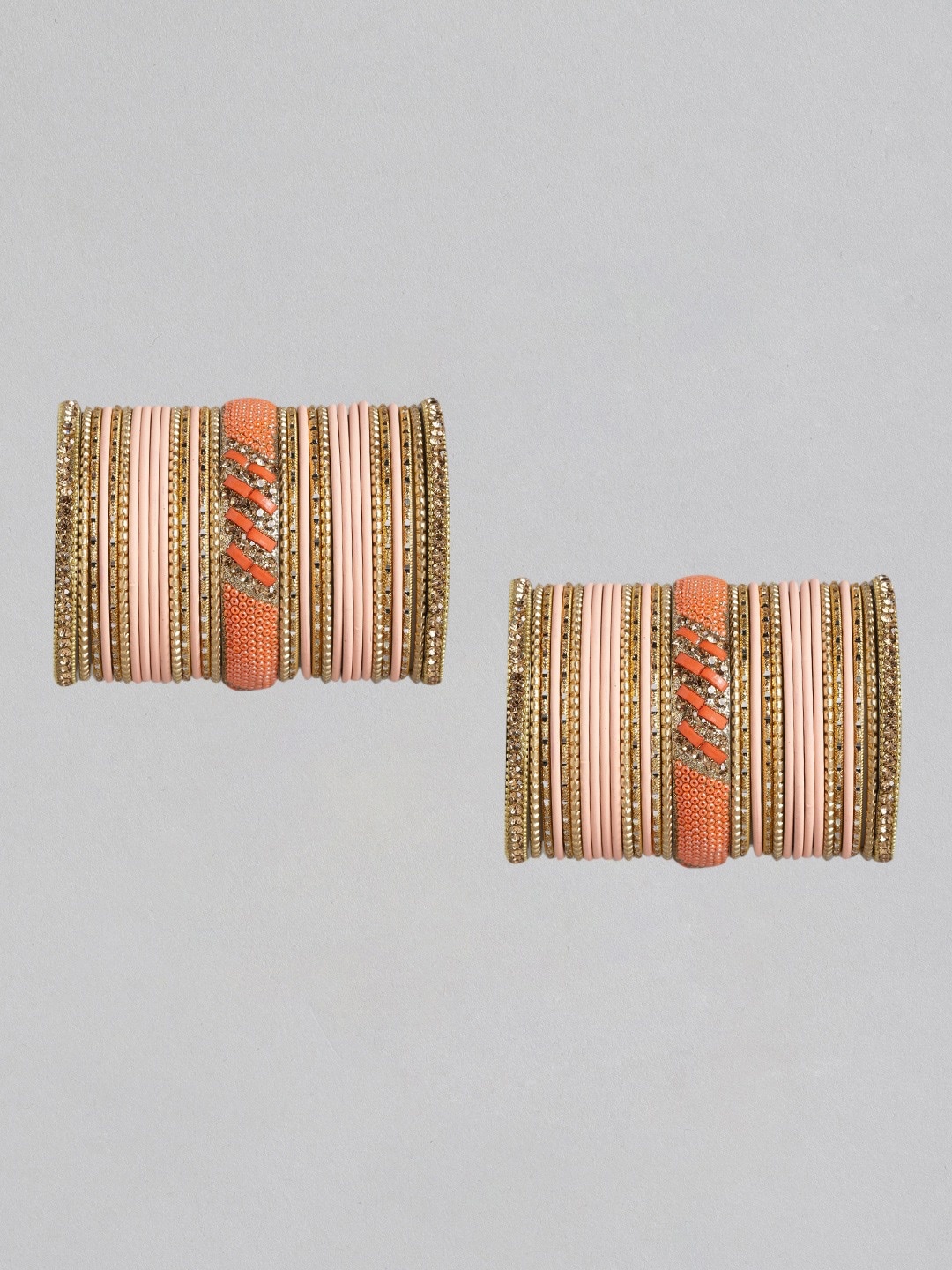 

MUCH MORE Set of 62 Peach-Coloured & Green Gold-Plated Bangles
