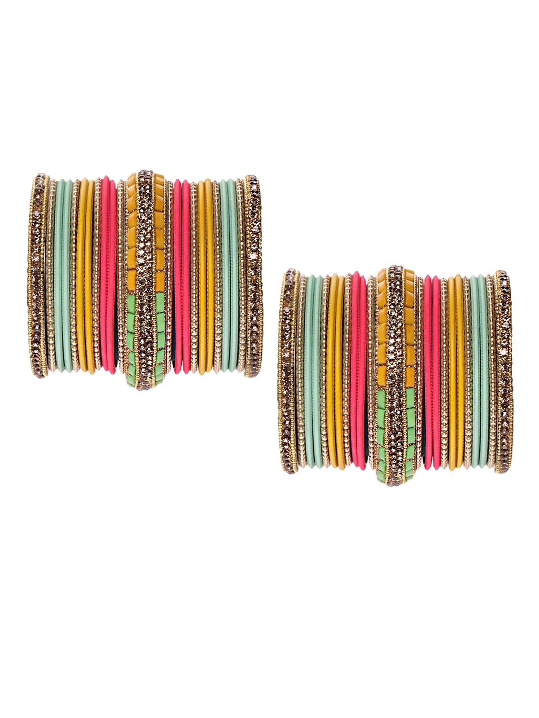 

MUCH MORE Women Set of 46 Multicoloured Gold-Plated Stone-Studded & Beaded Bangles, Multi