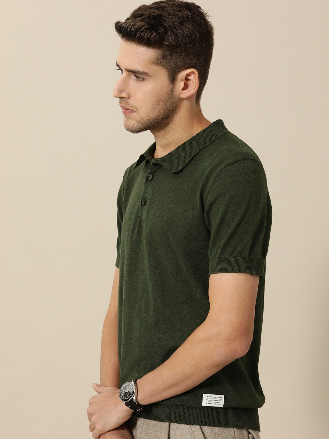 

Mr Bowerbird Men Flat Knit Standard Polo T-shirt, Olive