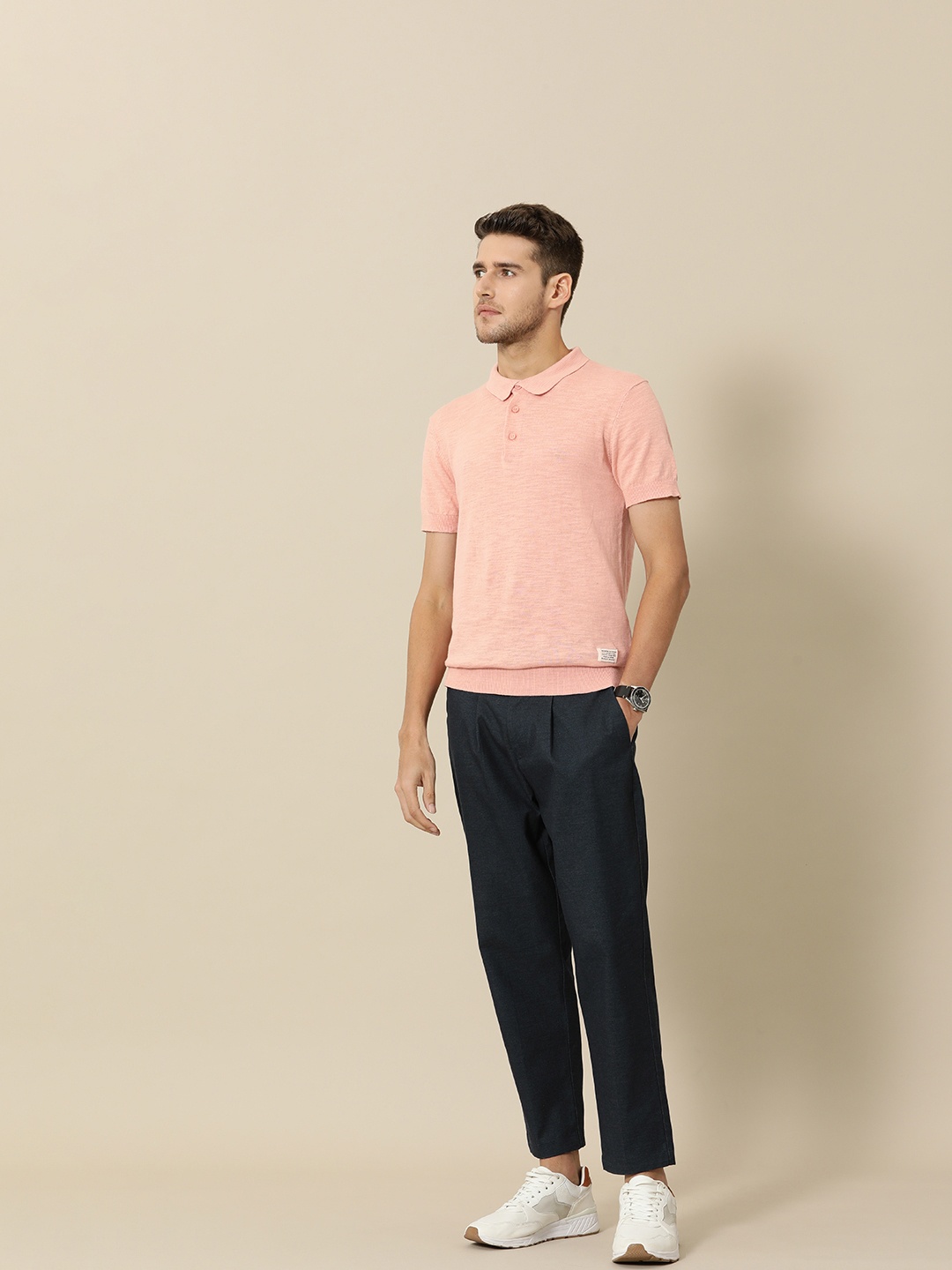 

Mr Bowerbird Men Flat Knit Standard Polo T-shirt, Peach