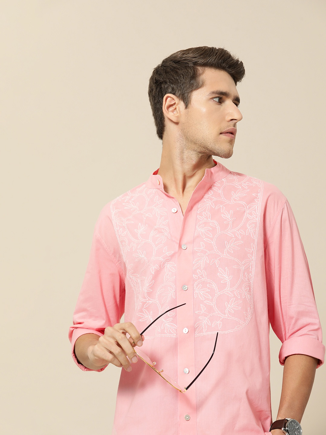 

Mr Bowerbird Men Pink Embroidered Tailored Fit Pure Cotton Casual Shirt