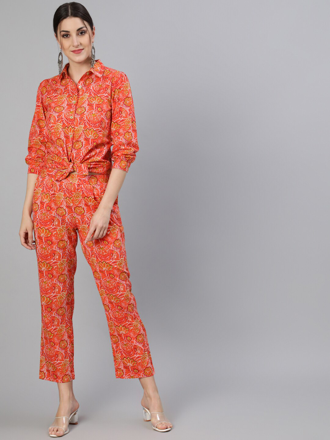 

Jaipur Kurti Women Orange Ethnic Printed Pure Cotton Shirt With Pants