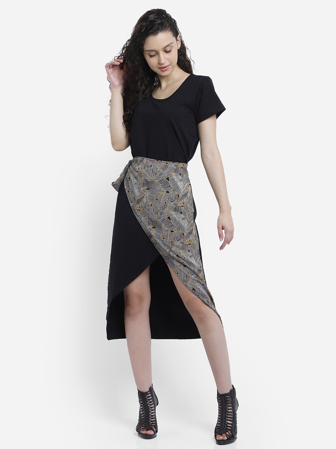 

MARZENI Women Black Asymmetrical Midi Dress