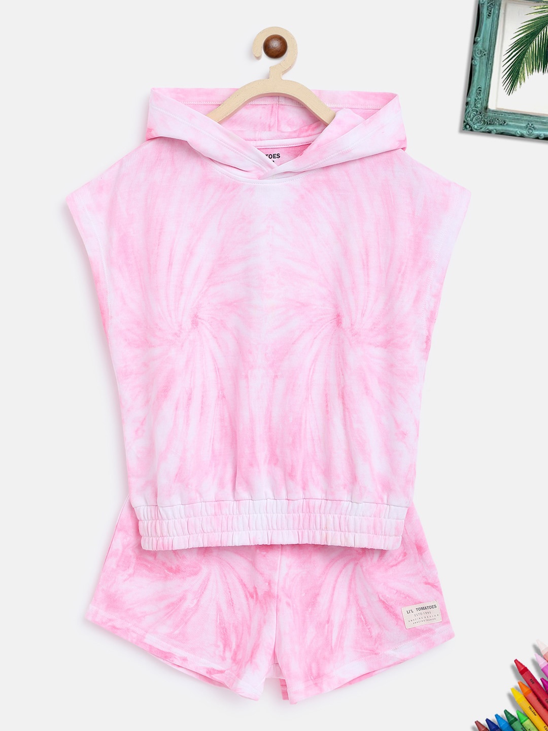 

Lil Tomatoes Girls Pink & White Dyed T-shirt with Shorts