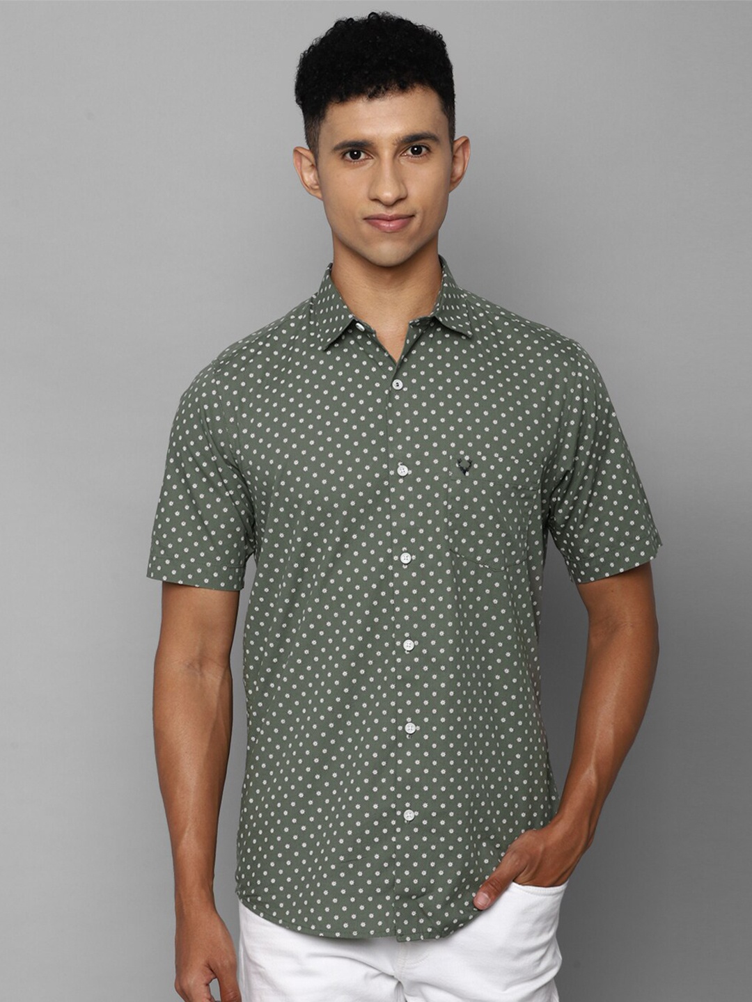 

Allen Solly Men Olive Green Slim Fit Printed Casual Shirt 100% Cotton