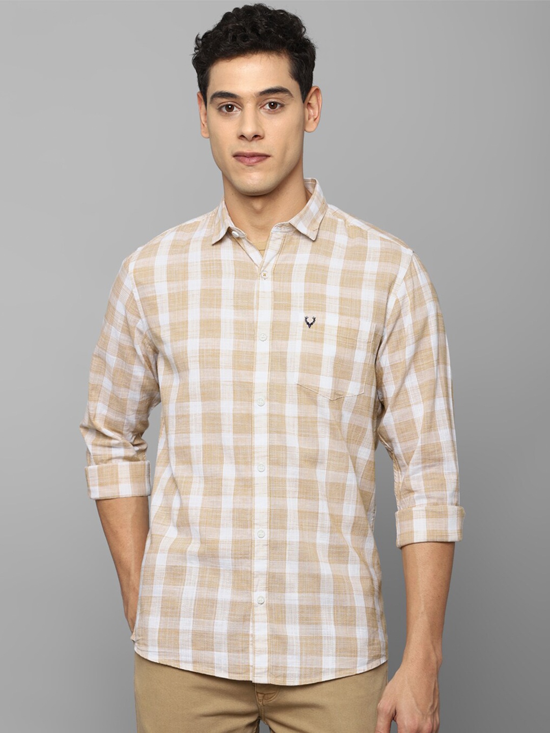 

Allen Solly Men Khaki Slim Fit Checked Cotton Casual Shirt