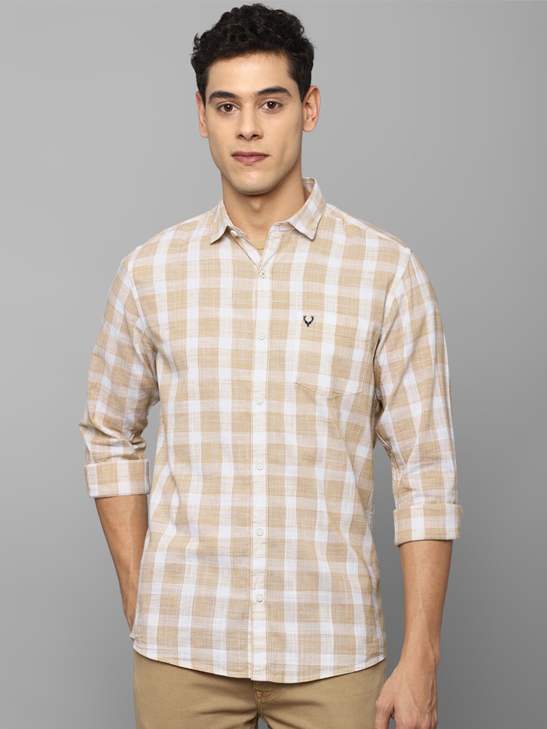 

Allen Solly Men Khaki Slim Fit Checked Cotton Casual Shirt