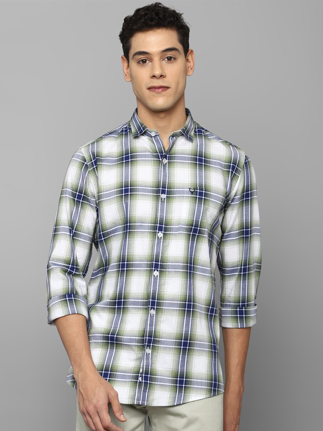 

Allen Solly Men White Slim Fit Tartan Checks Checked Cotton Casual Shirt