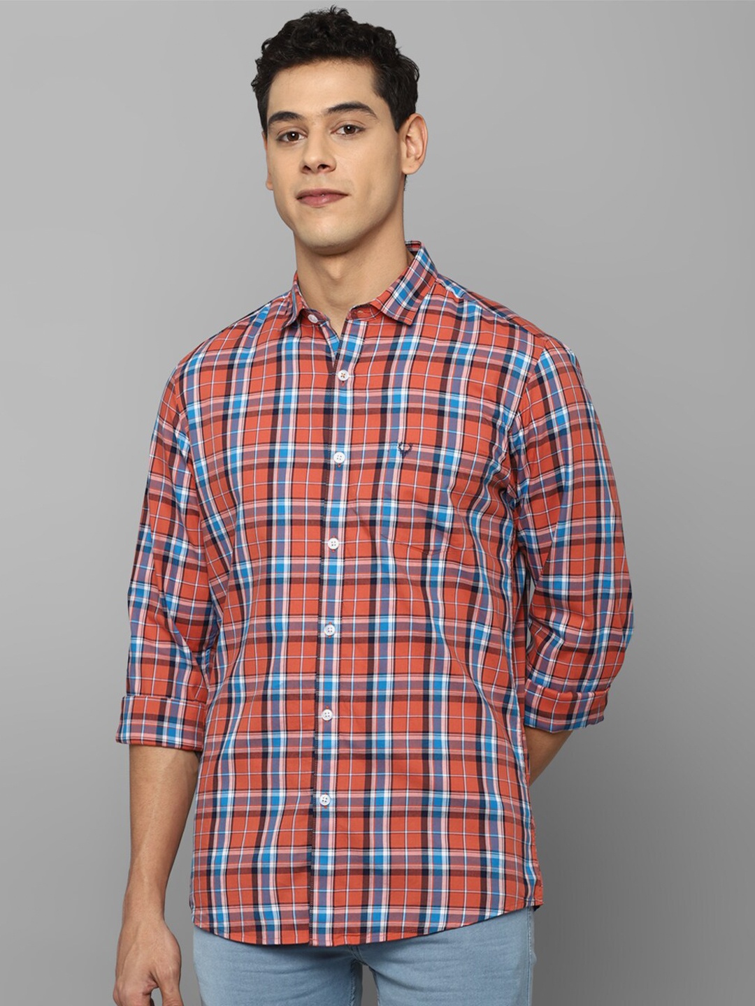 

Allen Solly Men Peach-Coloured Slim Fit Tartan Checks Checked Pure Cotton Casual Shirt