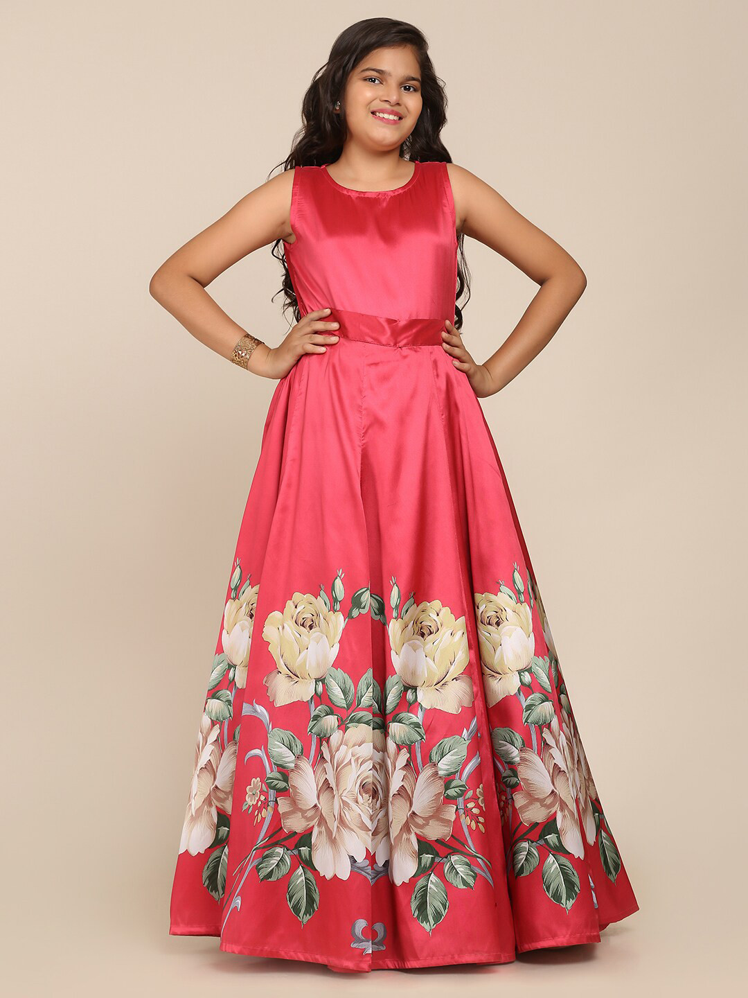 

Bitiya by Bhama Girls Coral Floral Maxi Dress