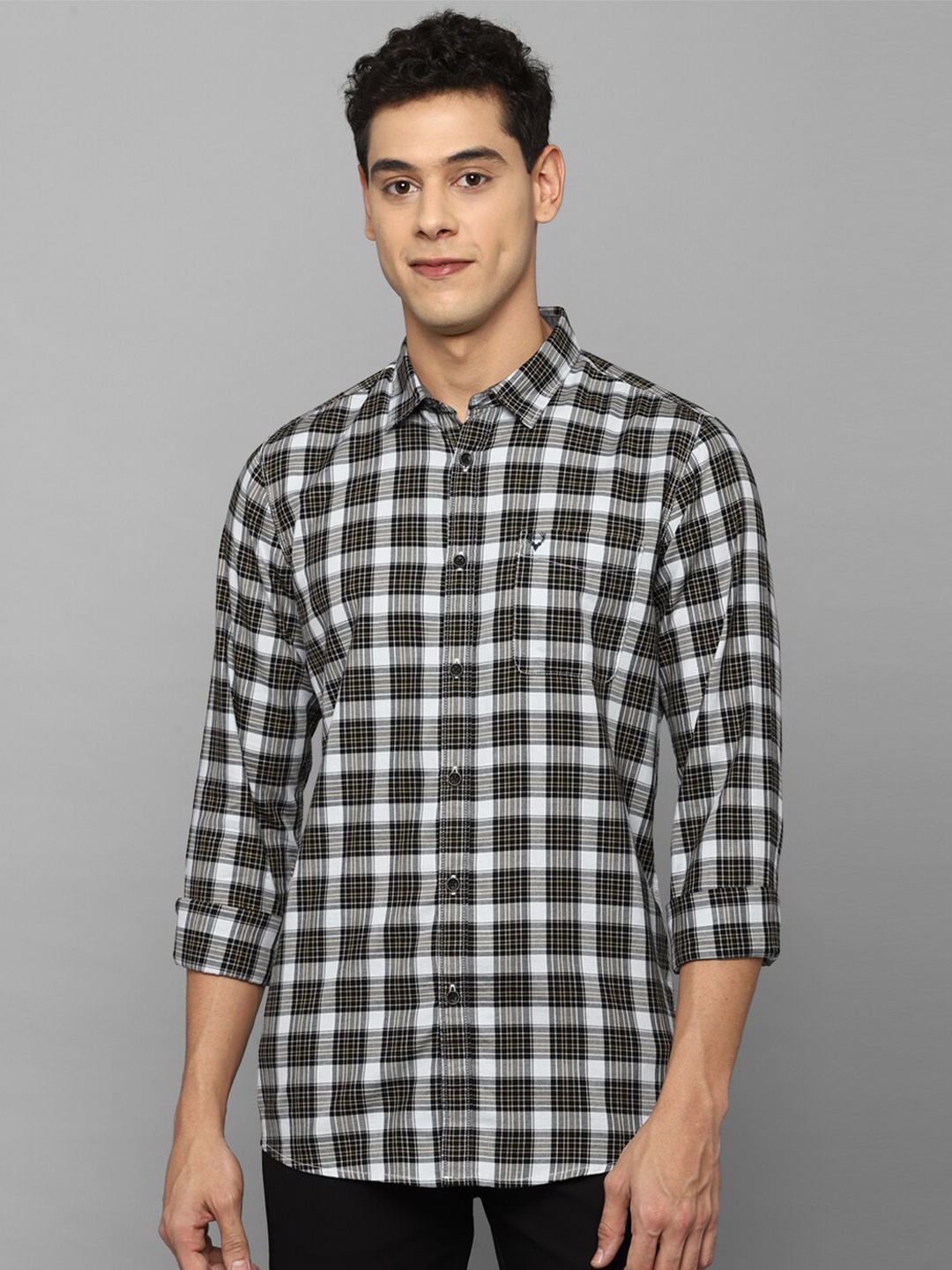 

Allen Solly Sport Men Black Tartan Checked Pure Cotton Casual Shirt