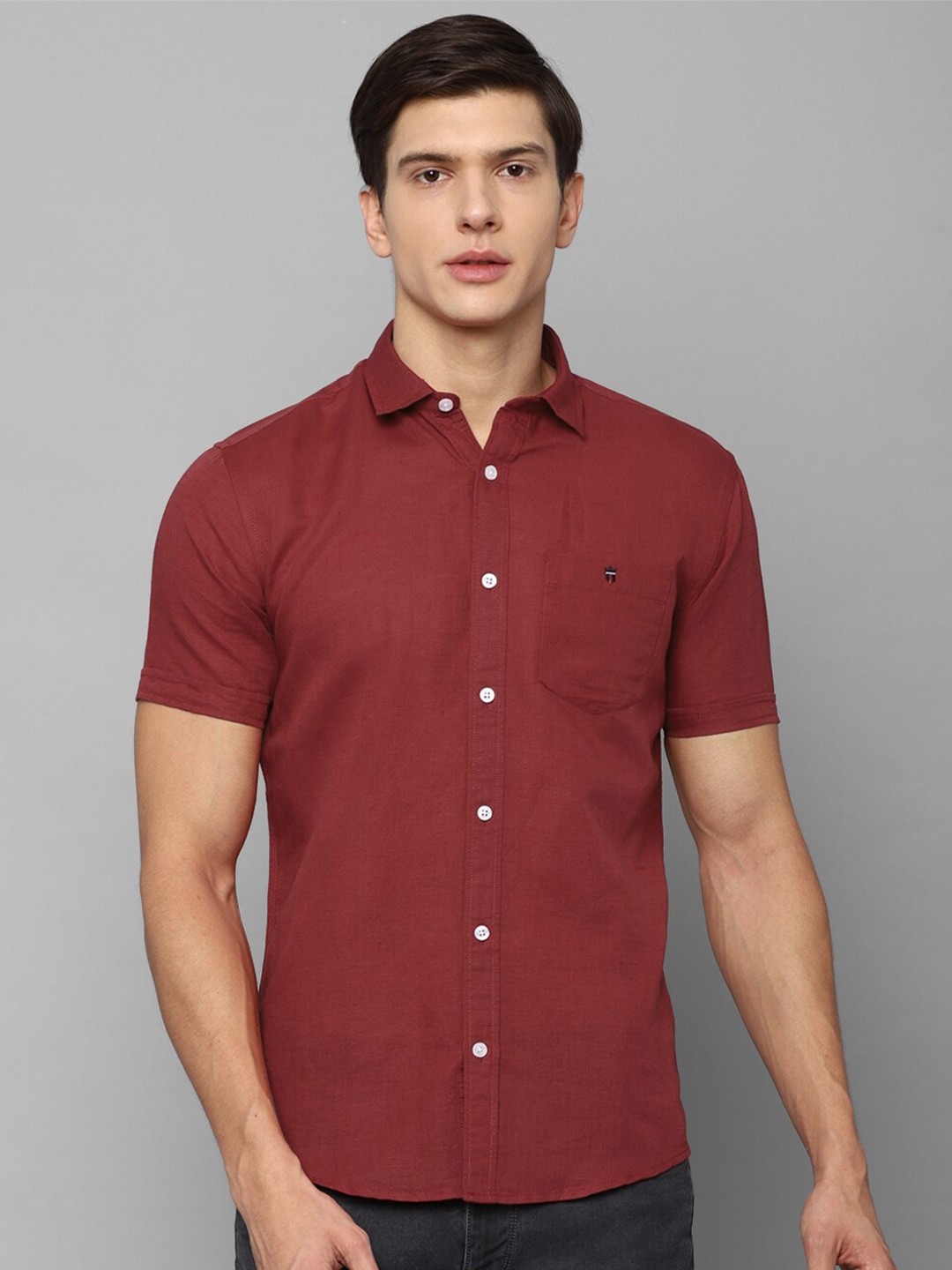 

Louis Philippe Jeans Men Maroon Slim Fit Linen Cotton Casual Shirt