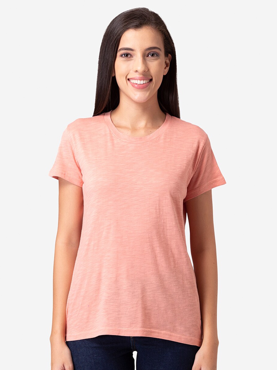 

Vami Women Coral Solid Cotton T-shirt