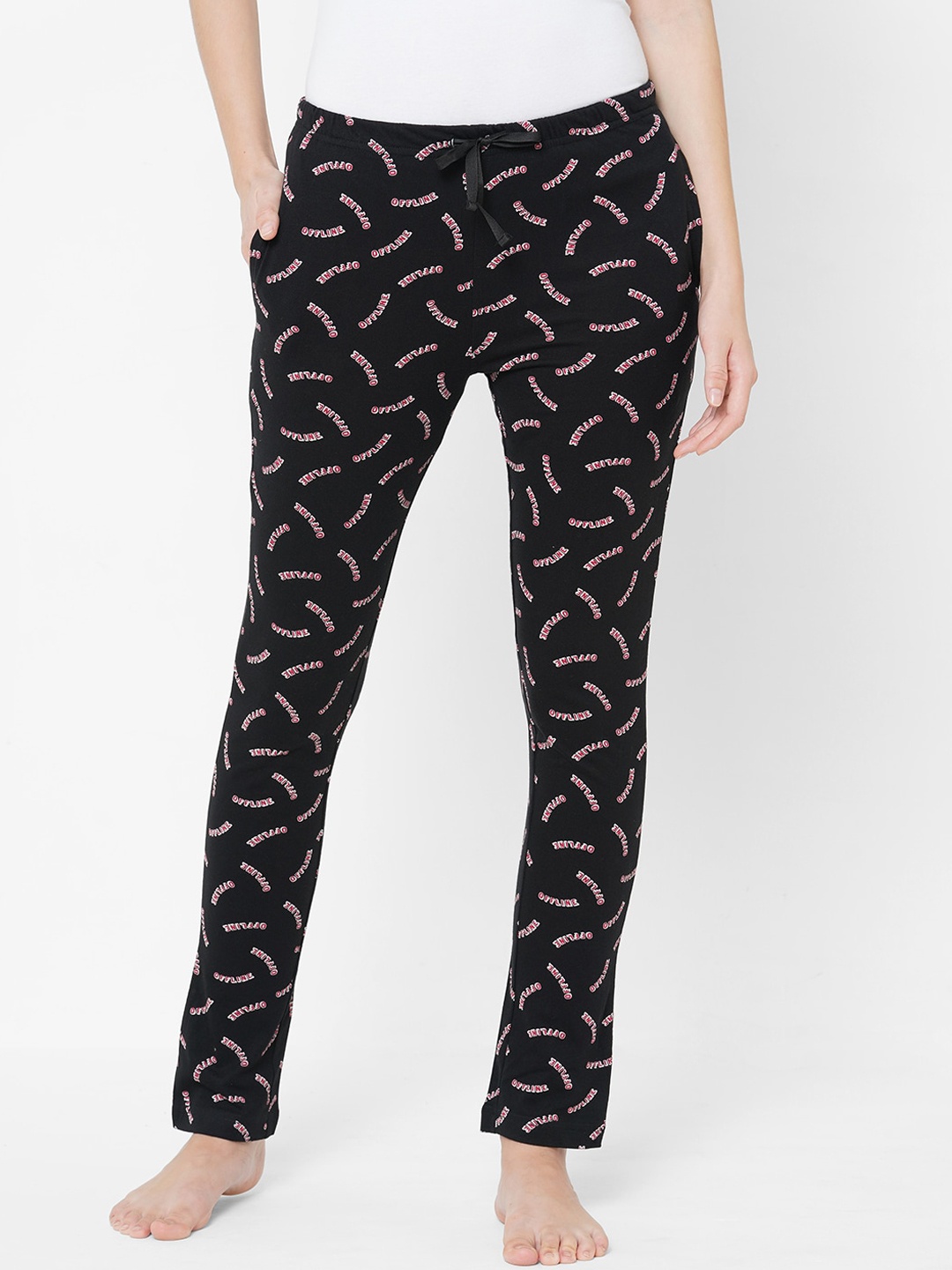 

Sweet Dreams Black Printed Cotton Lounge Pants