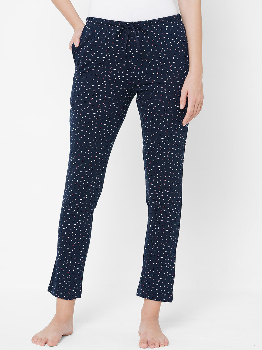 

Sweet Dreams Navy Blue Printed Cotton Lounge Pants