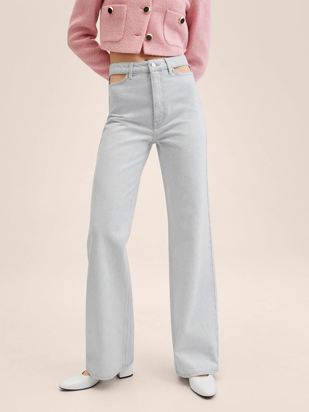 

MANGO Women Blue Wide Leg High-Rise Cut Out Detail Jeans