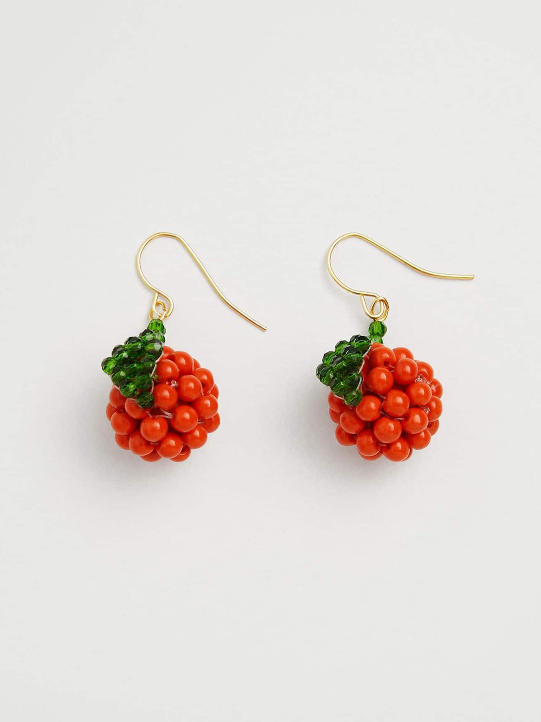 

MANGO Orange & Green Circular Beaded Drop Earrings