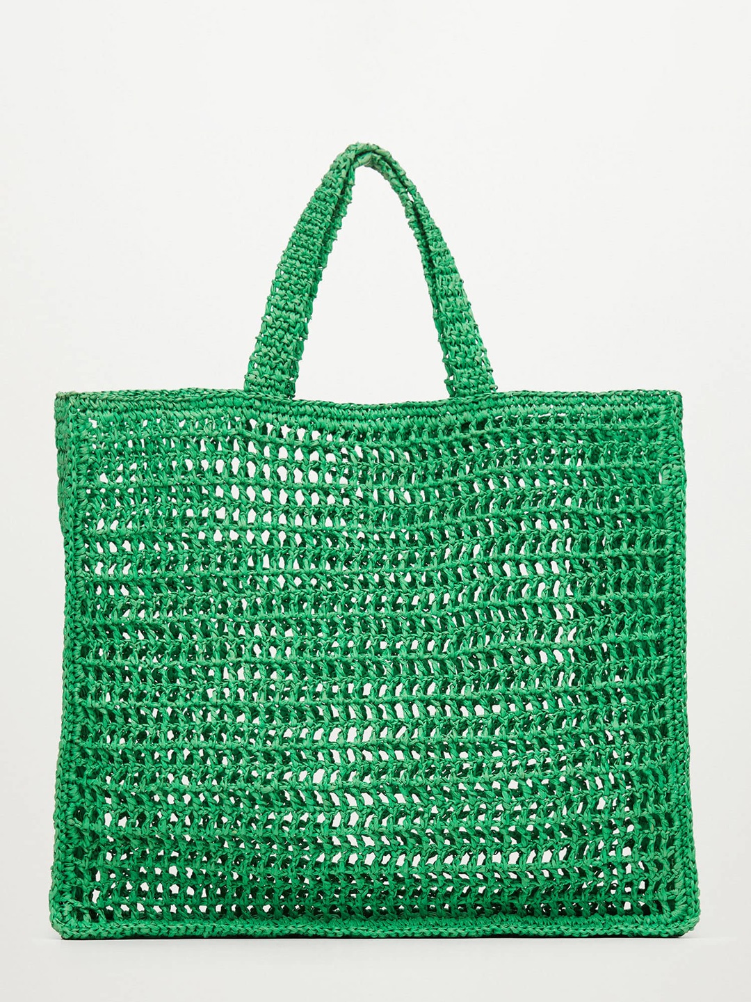 

MANGO Green Woven Design Oversized Shopper Tote Bag