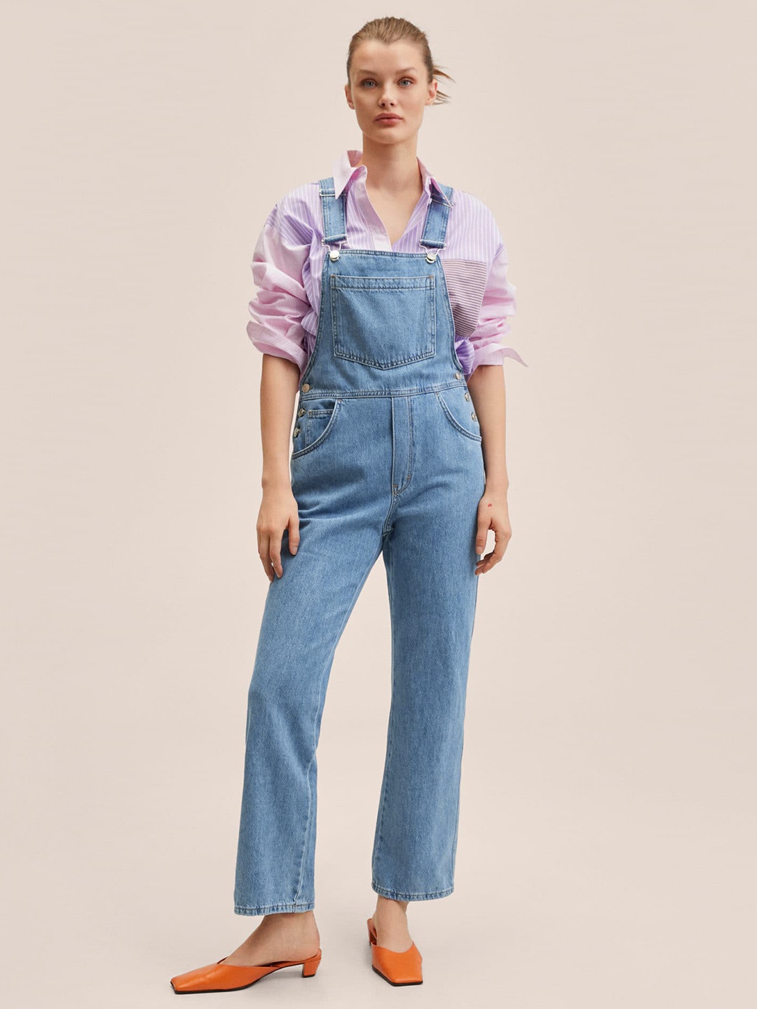 

MANGO Women Blue Solid Denim Dungarees