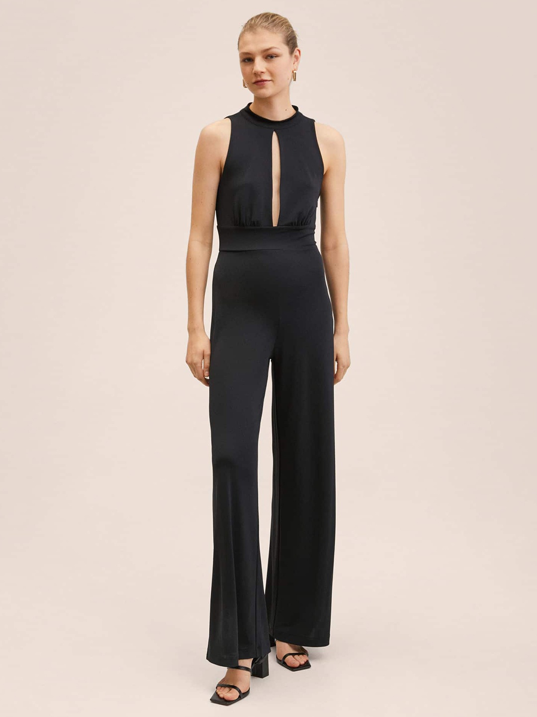 

MANGO Black Solid Cut Out Detail Basic Jumpsuit