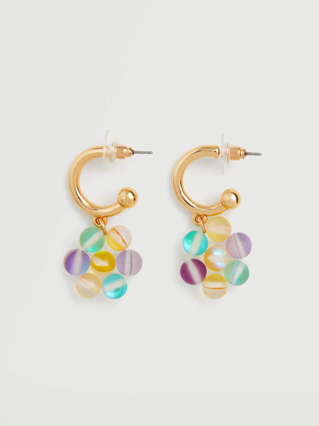

MANGO Gold-Toned & Yellow Beaded Floral Drop Earrings