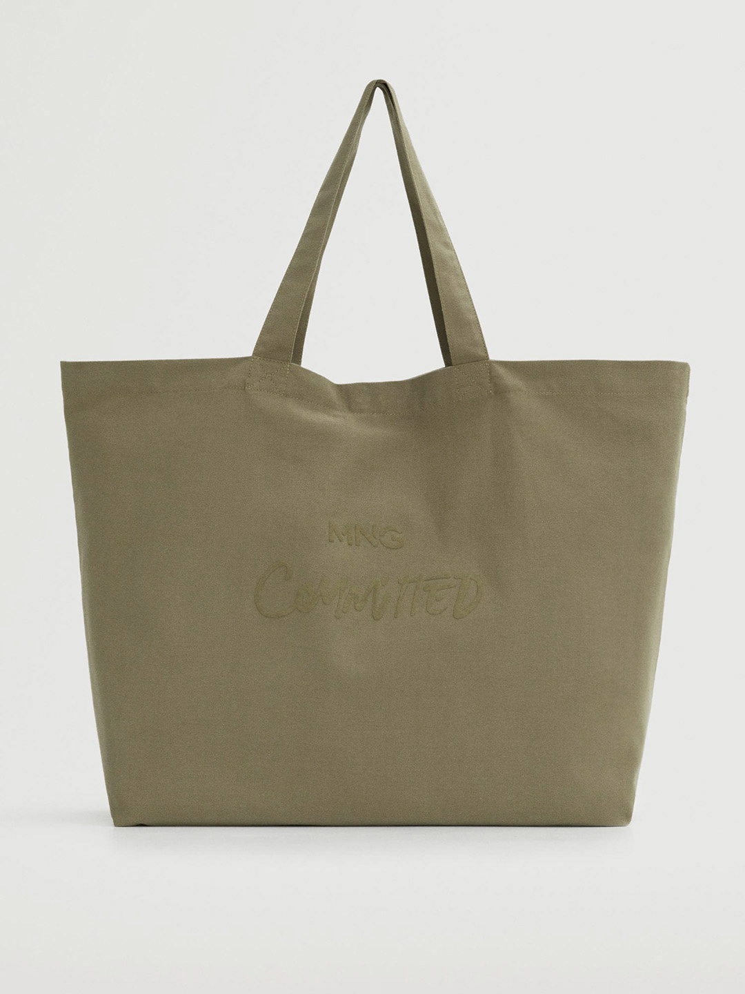 

MANGO Olive Green Printed Oversized Shopper Tote Bag