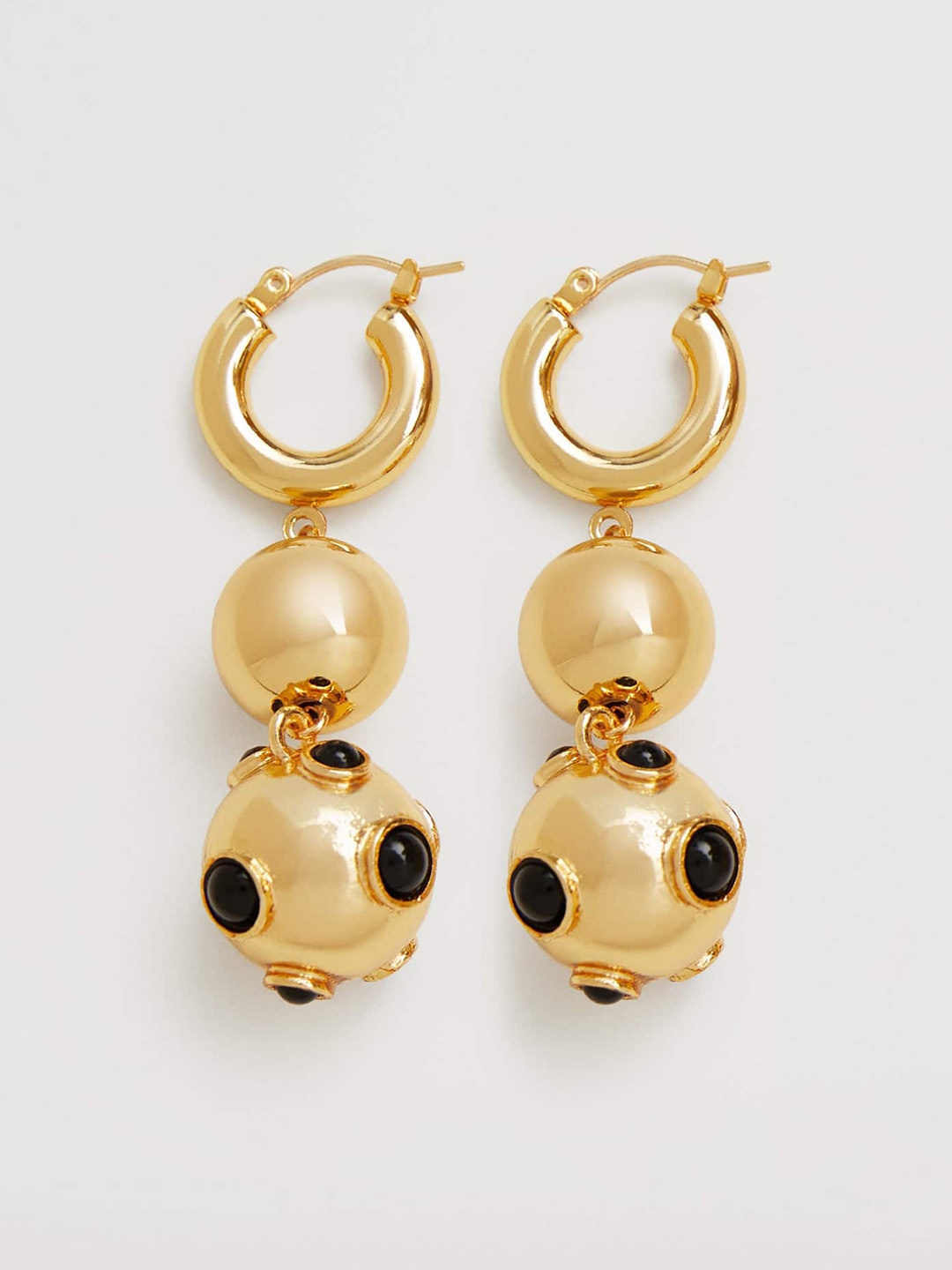 

MANGO Gold-Toned & Black Beaded Spherical Drop Earrings