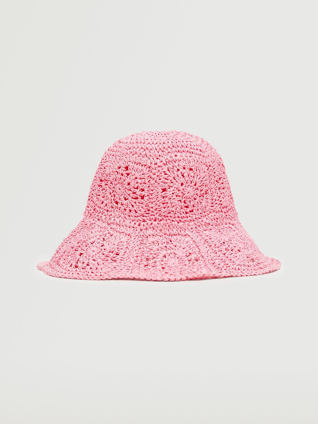

MANGO Women Pink Solid Raffia Braided Bucket Hat
