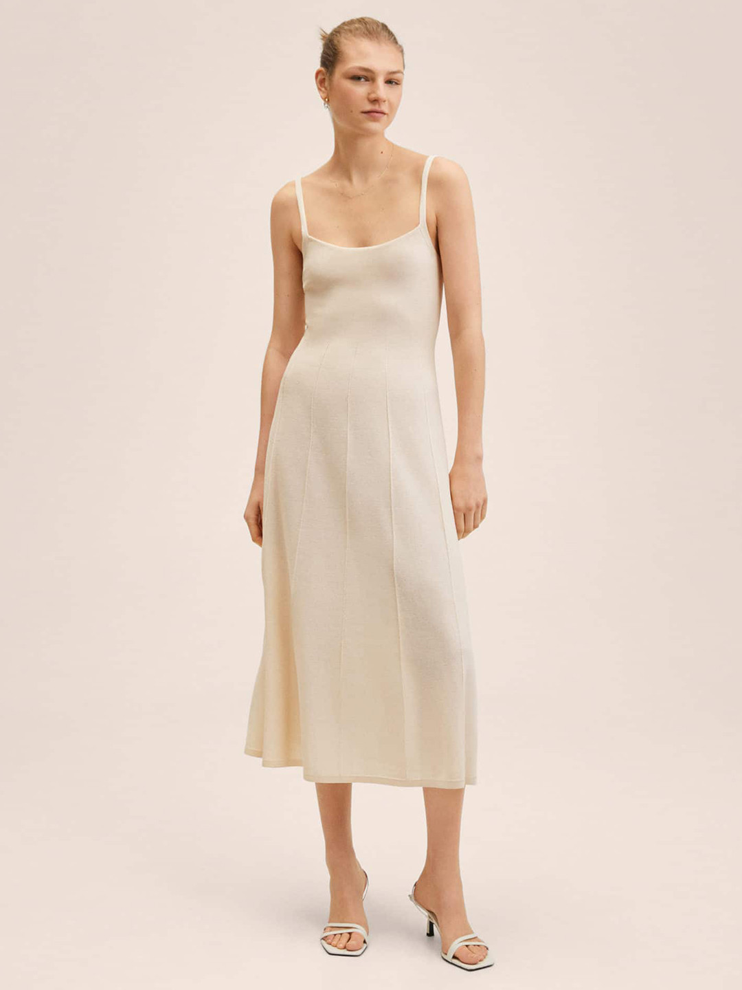 

MANGO Off White Solid A-Line Midi Dress