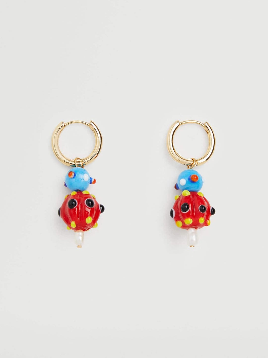 

MANGO Gold-Toned & Red Enamelled Contemporary Drop Earrings