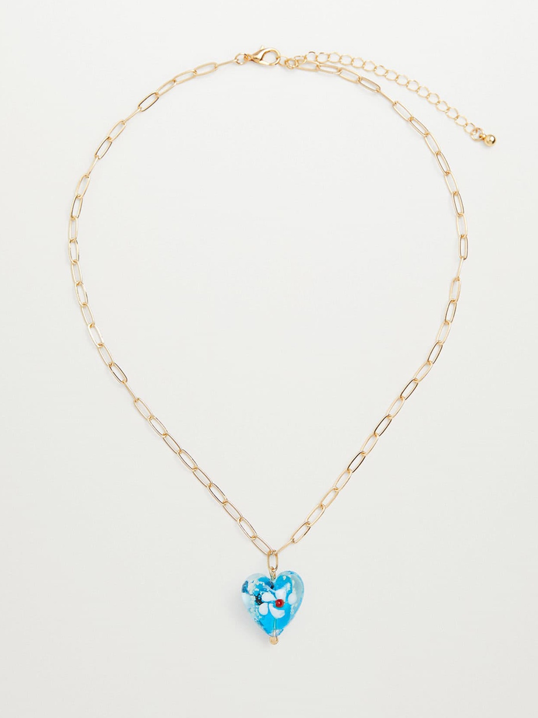 

MANGO Gold-Toned & Blue Heart Shaped Beaded Necklace